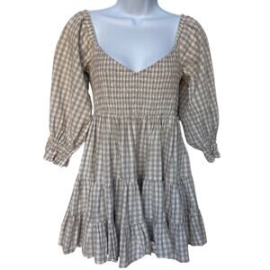 Mable Gingham Smocked Babydoll Dress with Tiered Skirt All Cotton size M